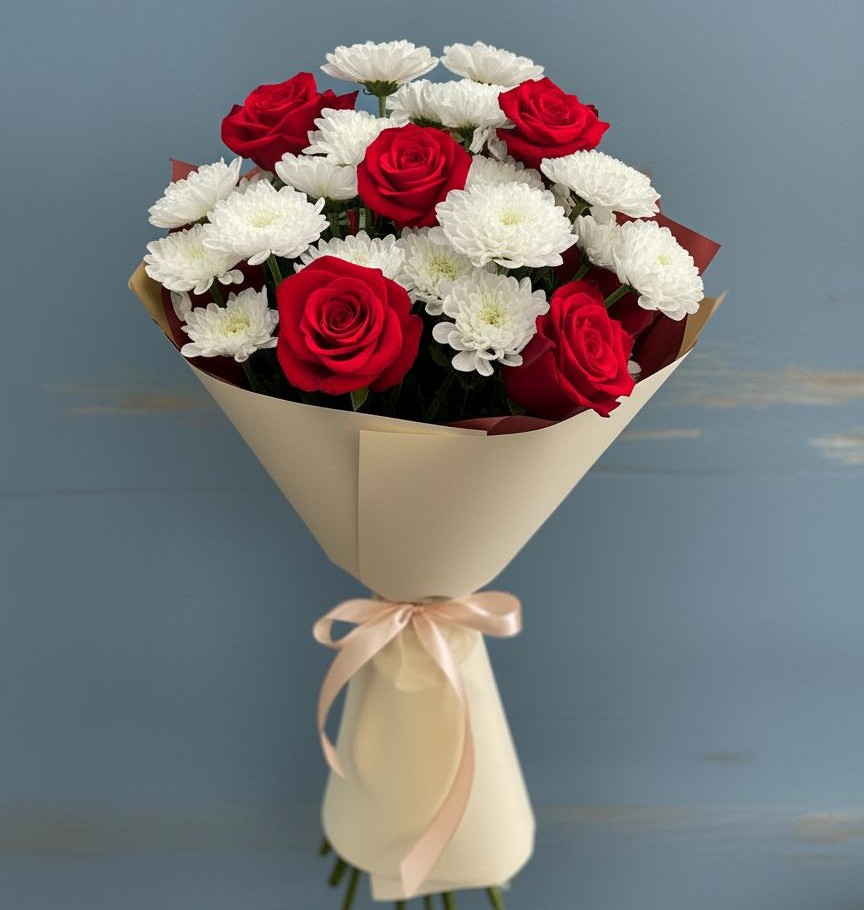 Букет цветов из: Розы и Хризантемы в Поселок санатория имени Герцена