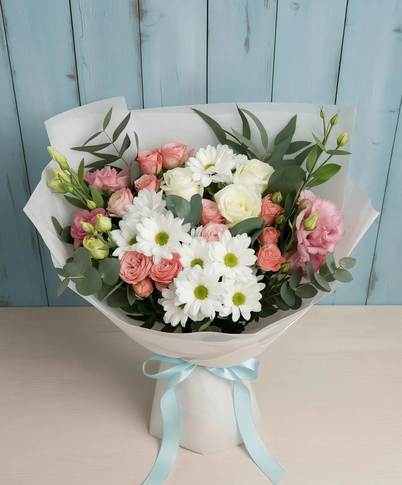 Букет цветов из: Розы, Лизиантусы и Хризантемы в Поселок санатория имени Герцена