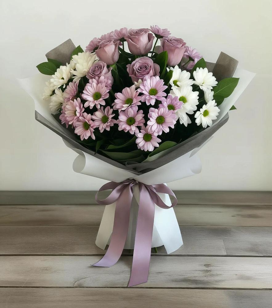 Букет цветов из: Хризантемы и Розы в Поселок санатория имени Герцена