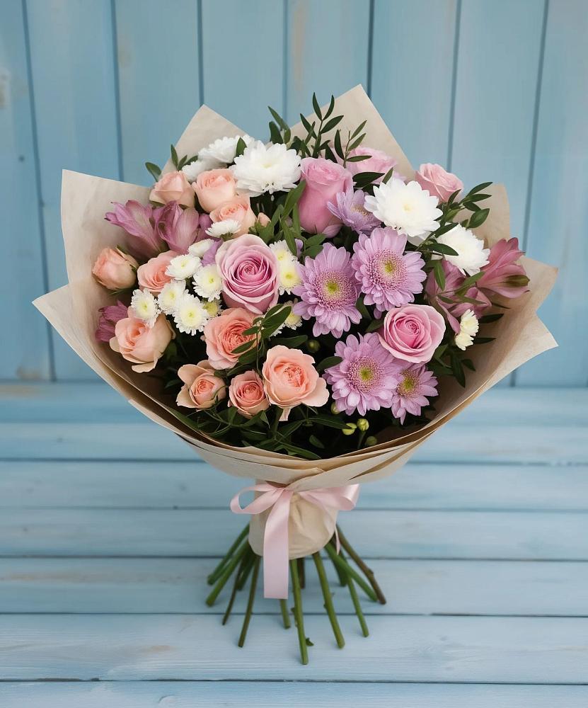 Букет цветов из: Хризантемы, Розы и Альстромерии в Поселок санатория имени Герцена