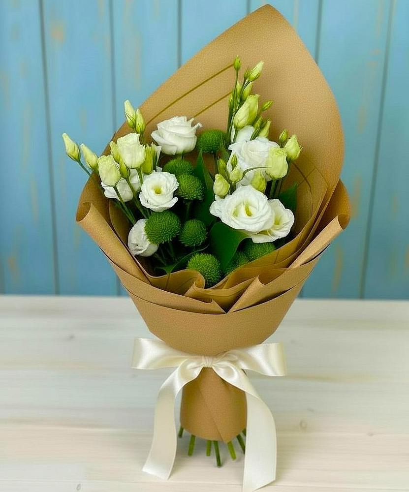 Букет цветов из: Хризантемы и Лизиантусы в Поселок санатория имени Герцена