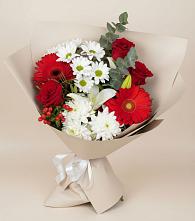 Букет цветов из:  Розы, Хризантемы, Герберы и Лилии в Поселок санатория имени Герцена
