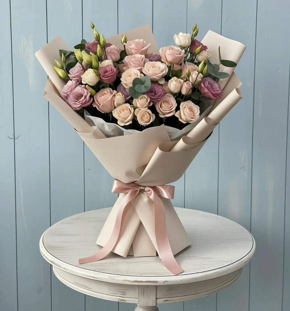 Букет цветов из: Розы и Лизиантусы в Поселок санатория имени Герцена