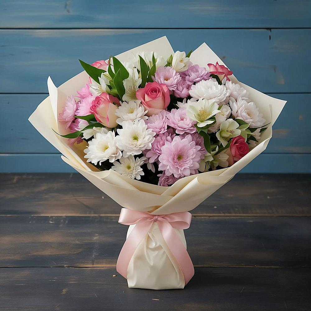 Букет цветов из: Хризантемы, Альстромерии и Розы в Поселок санатория имени Герцена